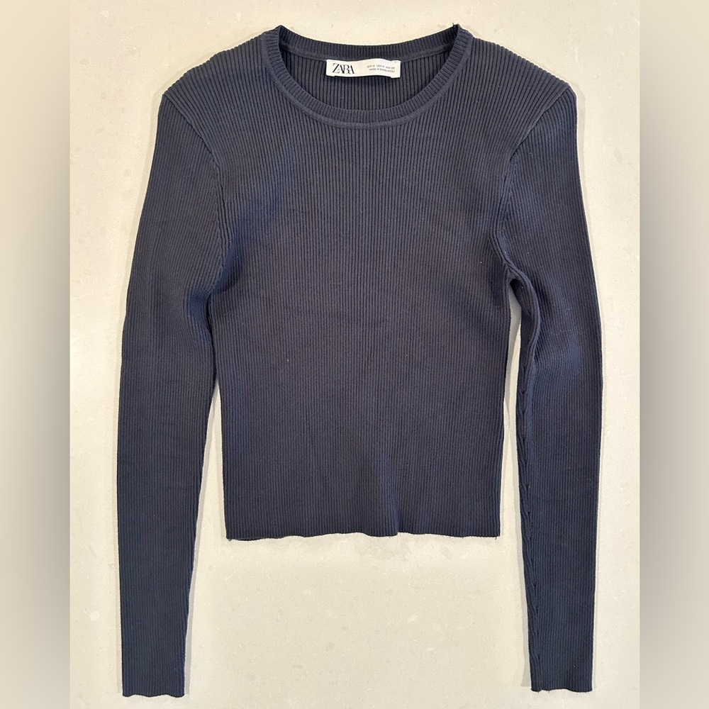 Zara Navy Ribbed Knit Sweater Top